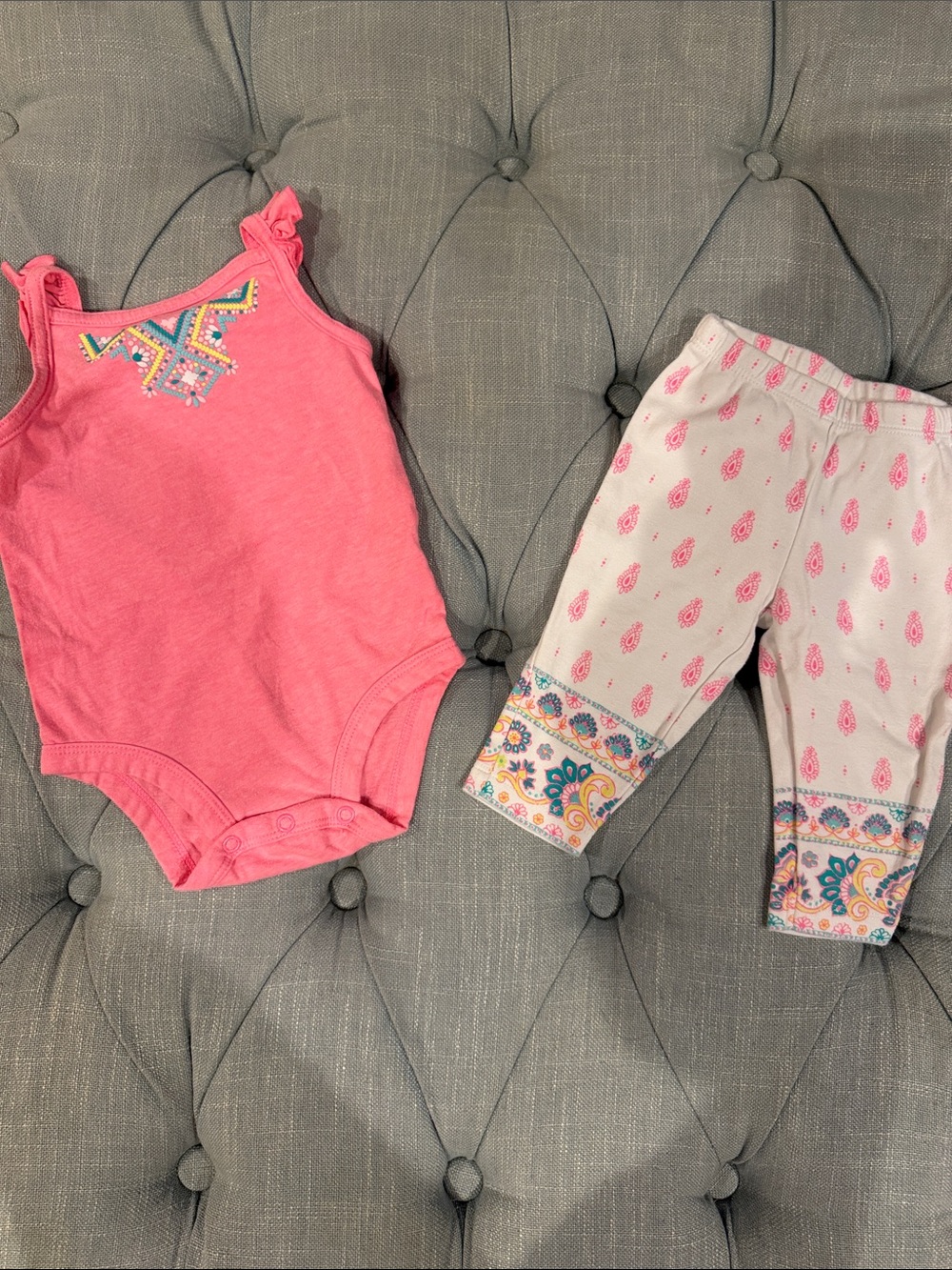 Carter's Pink Paisley Bodysuit and White Paisley Cuff Pants
